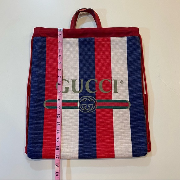 Gucci Striped Canvas Drawstring Backpack Bag - Picture 11 of 12